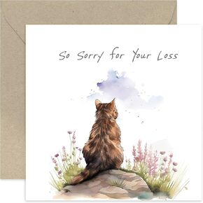 Thinking of You Card for Pet Owner - Thinking of You Gifts - Condolences Card for Loss of Cat - Condolences, Bereavement, Sorry for Your Loss | Blank Inside Envelope