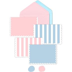 AZAZA Blank Cards and Envelopes 12 Pack Baby Shower Thank You Cards, 3.5x5 Mini Striped Greeting Cards with Envelopes for Small Business, Wedding, Bridal shower (Pink and Green)