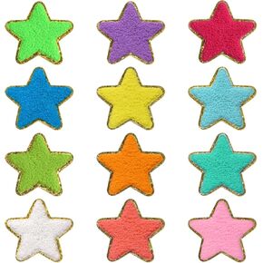 12 Pcs Star Patches 2.7 Inch * 2.67 Inch Small Patches Iron on Chenille Patches Embroidered Patch Varsity Patches Iron on Patches for Clothing Shirts Jeans Bags Hat