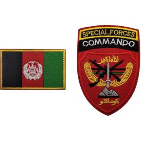 2-Pack Afghanistan Special Forces Commando Flag Embroidered Military Patches Badges with Hook and Loop Fastener Backing for Hats Clothes Backpack