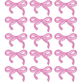 15pcs Bow Patches, Cute Embroidered Iron on and Sew on Patches Pink Bow-Knot Embroidery Appliques for Clothing Bags Hats Jackets Jeans Backpacks DIY Accessory Decoration
