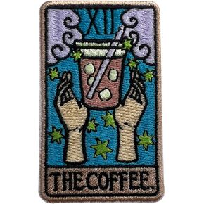 The Coffee Tarot Card Patch, Size 3" Iron Patch or Sew On Patches for Backpacks Jeans Hats Clothes, Embroidery Fabric Patches, Embroidery Patches, Tarot Sticker Patches, Gift for Coffee Lover