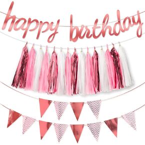 Happy Birthday Banner Decorations - Multicolor, 17 Piece Kit - Includes Birthday Party Themed Pennant Bunting, Circle Garland, Hanging Swirls & More - Birthday Decoration Supplies by PixiPy
