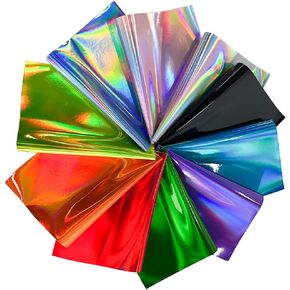 10 Pcs Holographic Faux Leather Sheets for Crafts, 8.3" x 11.8"(21x30cm) Colorful Luster Leather Fabric for Jewelry Bows Making DIY Projects