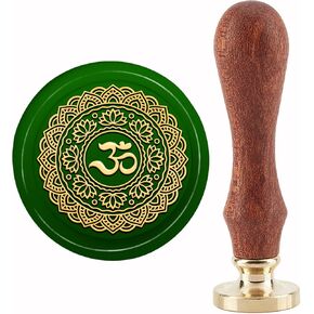 Craspire التأمل شمع الختم ختم OM رمز ختم ختم الختم شمع الطوابع شقرا Retro 30mm رأس النحاس القابل للإزالة مع مقبض الخشب لدعوات الزفاف تعبئة الهالوين