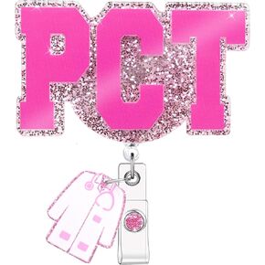 Glitter PCT Badge Reel Retractable with ID Clip,ID Name Identification Tags for Patient Care Technician Accessories (Black)