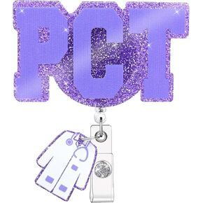 Glitter PCT Badge Cenlable مع مقطع معرف ، علامات تعريف اسم المعرف لإكسسوارات فني رعاية المرضى (أسود) in Kuwait