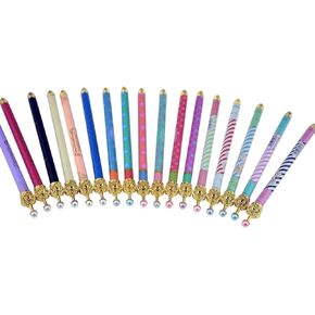 Cute Kawaii Korea Style 0.5mm Gel Pen Crown Metal Black Ink Pen for School Kids Students, Assorted Color Pack of 12