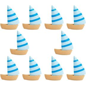 Abaodam 10pcs Mini Sailboat Decor Wooden Miniature Sailing Boat Model Nautical Theme Decoration Mini Fishing Boat Figurine for Fairy Garden Dollhouse Home Decor