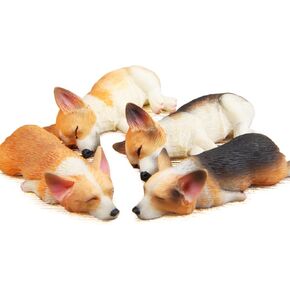 Miniature Corgi Figurine, Dollhouse Miniature Corgi, 1:12 Sleeping Welsh Corgi Dog, Home Fairy Garden Decoration, Simulation Dog Resin Figures (2PCS) (Brown on Stomach)