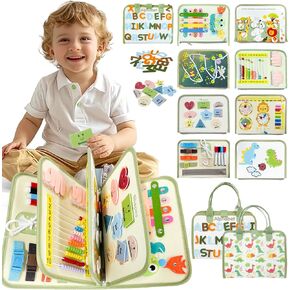 Toddler Busy Board for 1 2 3 4 Year Old - Montessori Busy Book Travel Toys Sensory Board Educational Activity Book for Learning Fine Motor Skills, Gifts for Girls Boys Toddler 1+ Years Old
