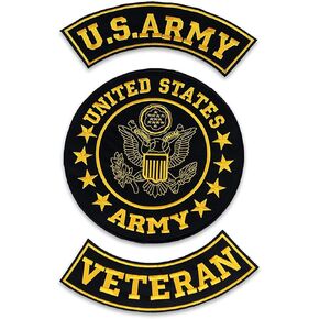US Army Vetran Iron on Embroidered Large Back Patch for Vest/Jacket