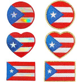 6PCS Reflective Rainbow Flag Iron-on/Sew-on Embroidered Patches,Circular&Heart-Shaped Flag Patches for Clothes, Dress, Hat, Jeans, DIY Accessories (Regular Puerto Rico), A240723-gq