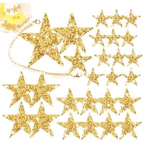 NICEVINYL Rhinestone Star Iron on Patches: 24pcs Multicolor Rhinestone Stars Appliques Patch for Clothing Jeans Repair - Bling Star Patches with Chains for Trucker Hats Backpack Fabric DIY Accessory