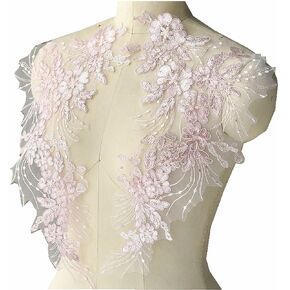 Sequin Flower Tassel Wedding Gown Appliques Lace Fabric Embroidered Patches Trims Collar Mesh Sew Patch for Dress DIY Decor Crafts (Gold)