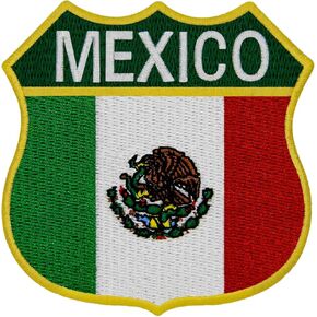 EmbTao Mexico Shield Flag Patch Embroidered Badge Biker Applique Iron On Sew On Emblem