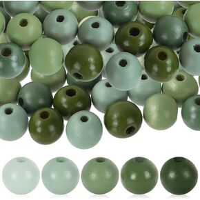 Whaline 240Pcs Sage Green Wood Beads 16mm Colored Craft Beads Round Charm Beads for Home Decor DIY Bracelet Necklace Making Supplies