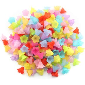 Tegg Trumpet Flower Bead 200PCS 15mm Mixed Color Frost Acrylic Bell Trumpet Flower Bead Cap with Center Hole for Jewelry Making DIY Craft