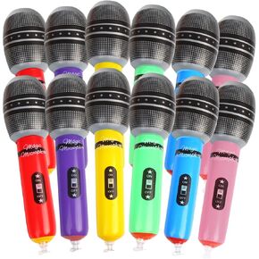 CCINEE 12 Pack Inflatable Microphones, 9.4 Inch Giant Blow Up Microphone Inflatable Microphone Props for 80s 90s Musical Concert Themed Party Favors(Ramdon Colors)