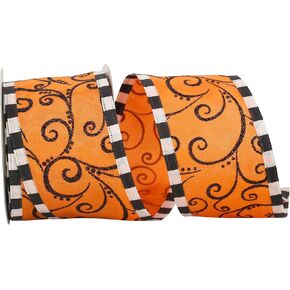 Reliant Ribbon 90564W-517-40F Halloween Swirl Mix Wired Edge Ribbon, 2-1/2 Inch X 10 Yards, Orange/black