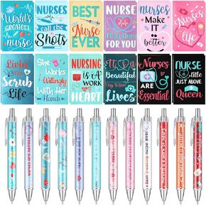 Jutom Nurse Appreciation Gifts, Nurse Ballpoint Pens Notepads Set, Inspirational Nurse Notebook Motivational Pens for Christmas National Nurses Week Graduation(24 Pcs)