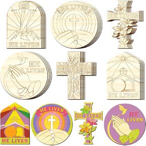 Qunclay 24 PCS Wooden Crosses الحجص الحلي للأطفال ، ويعيش شرائح DIY غير مكتملة الزخارف عيد الفصح ديكورات دينية مسيحية الحلي المعلقة لقضاء عطلة عيد الفصح لوازم المنزل