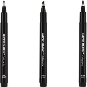 Creative Mark Calligraphy & Fineliner Pen Set of 3 Lettering & Calligraphy Drawing - Super Black, Permanent, Waterproof, & Acid-Free Chisel Nylon-Nibs Pens & Medium Brush Tip
