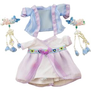 CALEMBOU 20cm Plush Doll Clothes Set, Cute Chinese Hanfu with Hair Clip Cotton Doll Clothes for 8 inch Soft Stuffed Animals (blue)