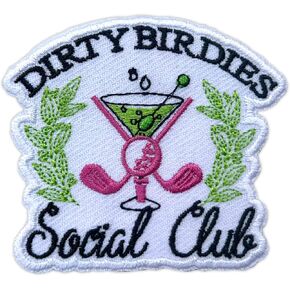 Dirty Birdies Social Club Patch, 3 Inches Sew On Iron On Patches Funny Golf Embroidery Patches for Clothes Backpacks Hats Jeans Bags, Cocktail Embroidered Patches, DIY Iron On Patch for Golfers