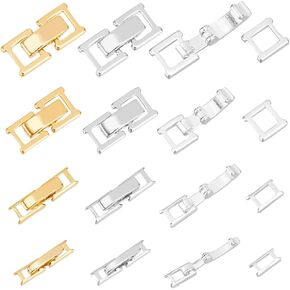 SUPERFINDINGS 16PCS 8Styles Brass Fold Over Clasps Golden Silver Bracelet Necklace Jewelry Extender Foldover Extension Clasps Jewelry Clasps Closure End Caps