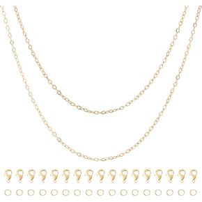 FASHEWELRY 13.12 Feet Brass 16K Gold Plated Cable Chains Small Oval Link Chains with 40 pcs Lobster Claw Clasps & Jump Rings for DIY Bracelet Necklace Jewelry Making, 1.5x1.2x1mm