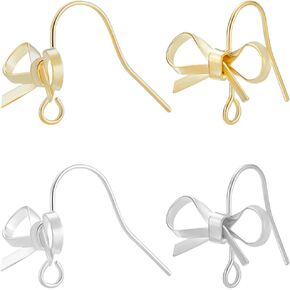 Beebeecraft 20Pcs Bowknot Earring Hooks 14K Gold and 925 Sterling Silver Plated Bowtie Ear Wire Hook with Storage Box for DIY Earring Making