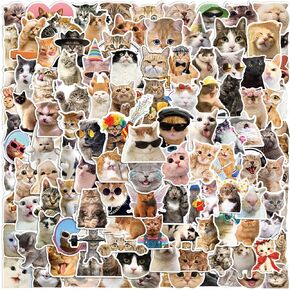 124 PCS Cute Cat Stickers, Funny Meme Vinyl Waterproof Stickers, Cat Face Gift Stickers Kawaii Meme Stickers Pack for Laptop Stationery, Car, Guitar, Scooter, Water Bottle Stickers for Kids