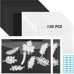 160 Pcs 5 x 7 Inch Magnetic Sheets for Dies Storage 0.6 mm Thickness Non-Adhesive Magnetic Sheets with Die Storage Bags, Die Cut Storage Essential Set (80 Sheets+80 Pockets+Label Stickers)