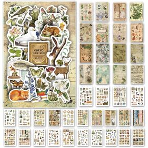 Vintage Aesthetic Washi Stickers and Papers for Scrapbooking, 40 Sheets Ephemera Book for Art Journaling with Flower Butterfly Beauty Theme Stickers and Decoupage Papers for Junk Journal