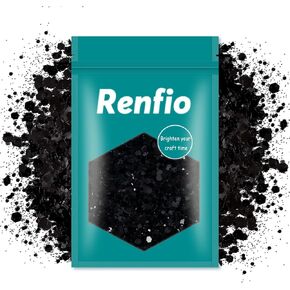 Renfio Black Chunky Glitter, 3.5 Oz (100g) Mixed Fine Powder PET Flake Iridescent Sequins Face Black Glitters for Halloween, Craft Resin, Tumbler Ornament Painting, Hair Body, Wedding Decor - Black in Kuwait