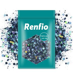 Renfio Black Chunky Glitter, 3.5 Oz (100g) Mixed Fine Powder PET Flake Iridescent Sequins Face Black Glitters for Halloween, Craft Resin, Tumbler Ornament Painting, Hair Body, Wedding Decor - Black