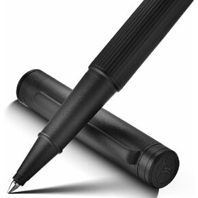 Matte Black Rollerball Pen, Distinctive Vertical Grooving Design, Luxury Pen with Schmidt Black Refill, Prefect Pen Gift Set for Men & Women, Business Signature, Refillable, Office, Nice Pens