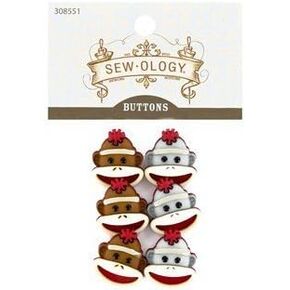 CraftyCrocodile Sock Monkey Shank Buttons (6 Pack) - Resin, Round, 22mm x 19mm