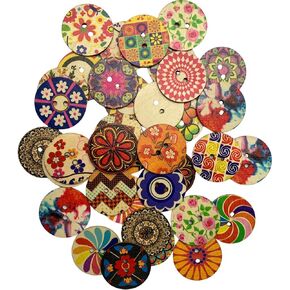 30-Pack 2 inch (50mm) Large Wooden Craft Buttons Mixed Pattern, for Sewing, DIY Crafts (2 Inch) (B)