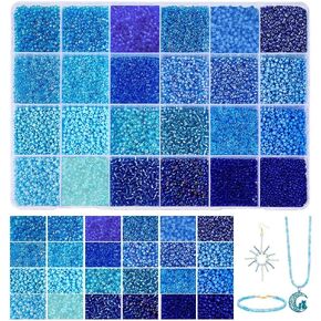 PH PandaHall 24000pcs Glass Seed Beads 2mm 12/0 Mini Blue Friendship Waist Beads 24 Colors Ocean Sea Small Tiny Spacer Beads for Bracelet Making Summer Seaside Beading Weaving