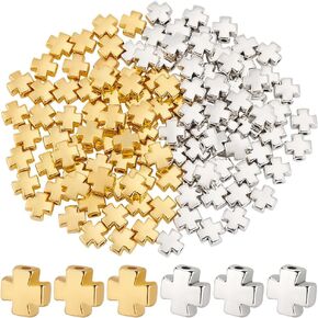 PH Pandahall 120pcs Cross Spacer حبات ، 2 ألوان حبات معدنية عتيقة الصليب ، حبات السحر المقدسة ، حبة فضفاضة لعيد الفصح DIY Craft Making Healpts Handmade Bucelets ، 8x7.5x3.8mm ، Silver/Golden