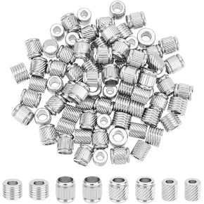UNICRAFTALE About 100pcs 8mm Paracord Bead Column Spacer Beads Morse Code Bead Stainless Steel Loose Beads Large Hole Spacer Beads for DIY Bracelet Necklace Jewelry Making Hole 5mm