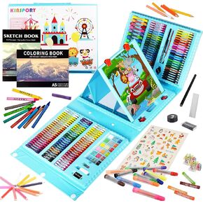 Kinspory Art Kit ، 290 Pack Art Sets Craffs Drawing Colling Kit ، Trifold Easel مزدوج الجانب ، باستيل الزيت ، تلوين أقلام ، هدايا إبداعية للفنانين الفنانين للمبتدئين Boys (Blue) in Kuwait