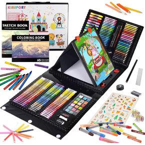 KINSPORY Art Kit, 290 Pack Art Sets Crafts Drawing Coloring kit, Double-Side Trifold Easel, Oil Pastels, Crayons, Colored Pencils, Creative Gift for Beginners Artists Girls Boys Kids (Black)