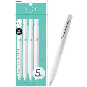 Zebra P-BAS88-W5 Oil-Based Ballpoint Pen, Blen, 0.02 inches (0.5 mm), White Shaft, Black Ink, Set of 5
