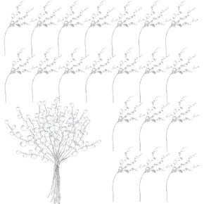 60 Pcs Artificial Bouquets with Acrylic Bead Drop Crystal Flower Stem, Acrylic Flower Branches String Bridal Bouquet Picks for Wedding Party Decoration Flower Sticks DIY Crafts
