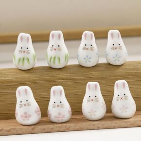 Decoendiy 12Pcs Ceramic Rabbit Bunny Beads, Flower Leaves Printed Beads, Handmade Porcelain Beads, Animal Shaped Beads, Loose Spacer Beads, for Jewelry Making DIY Bracelets Crafts Supplies