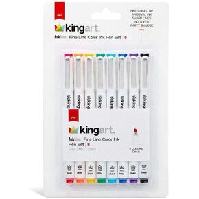 KINGART 437-8 PRO Inkline Color Micro Line & Precision Graphic Pens, 8 Colors Size 3MM Chisel Nibs, Archival Waterproof Japanese Ink for Art, Illustration, Lettering, Anime, Technical Drawing, Manga
