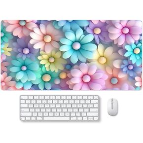 الوردي الأزرق الزهور Mousepad ملونة فتاة ديكور سطح المكتب سطح المكتب الأشياء للمرأة كبيرة وسادة الماوس XXL الحصير قاعدة غير قابلة للانزلاق 31.5 "× 15.7" للعبة